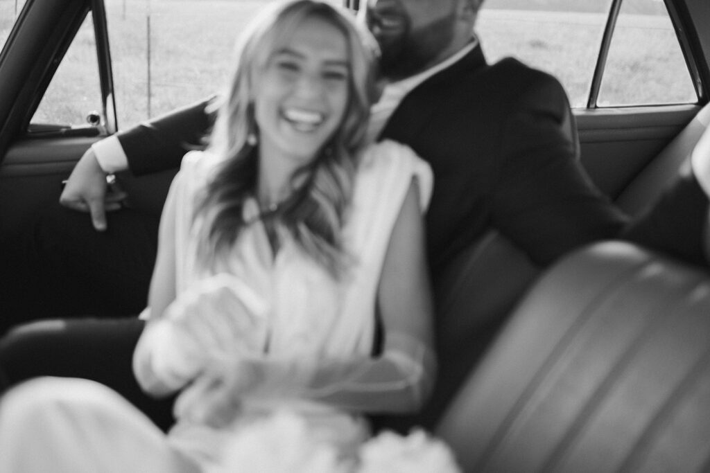 Cinematic engagement photos in Colorado with a vintage car