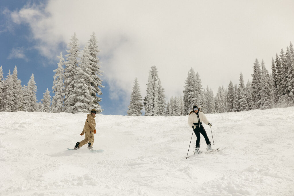 Snowy engagement photos in Colorado