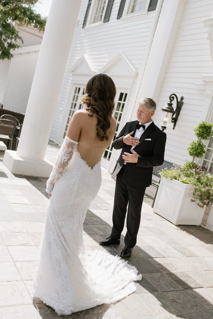 Father and bride first look at The Manor House