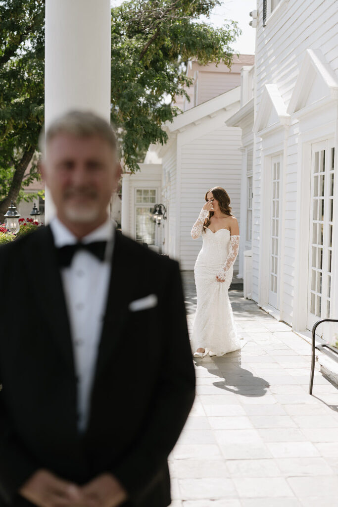 Father and bride first look at The Manor House