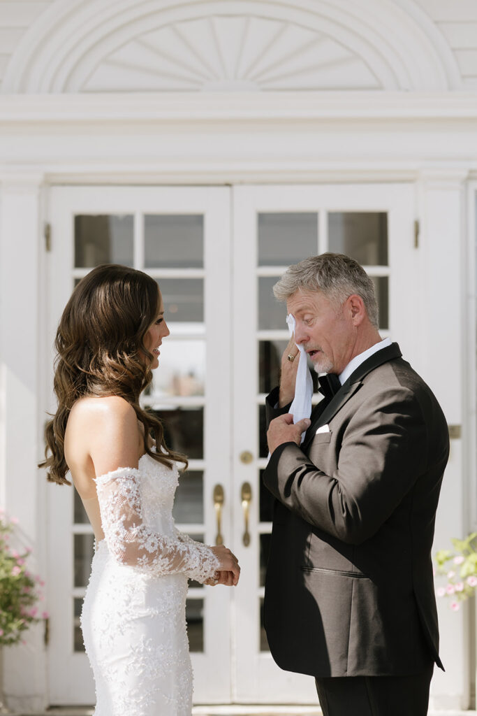 Father and bride first look at The Manor House