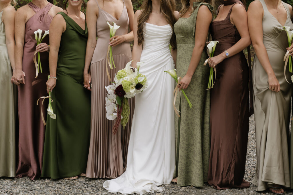 Earthy mismatched bridesmaids dresses