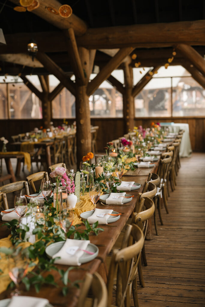 Piney River Ranch wedding reception setup inside the lodge