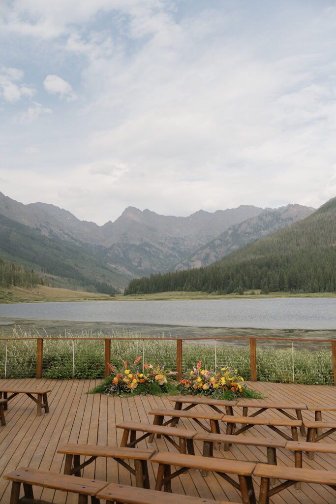 View of Piney Lake and the Gore Range from the Piney River Ranch wedding ceremony space