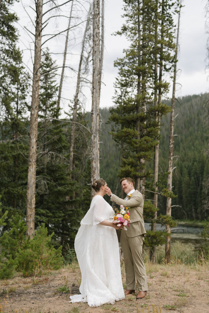 Piney River Ranch wedding portraits by the lake