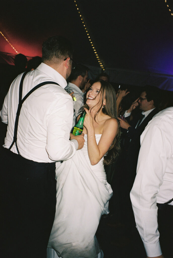 Bride and groom dancing together at their Blackstone Rivers Ranch wedding reception