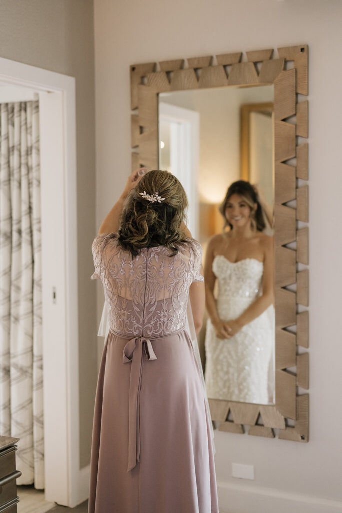 Bride's mother helps put her veil on at the Grand Hyatt in Vail