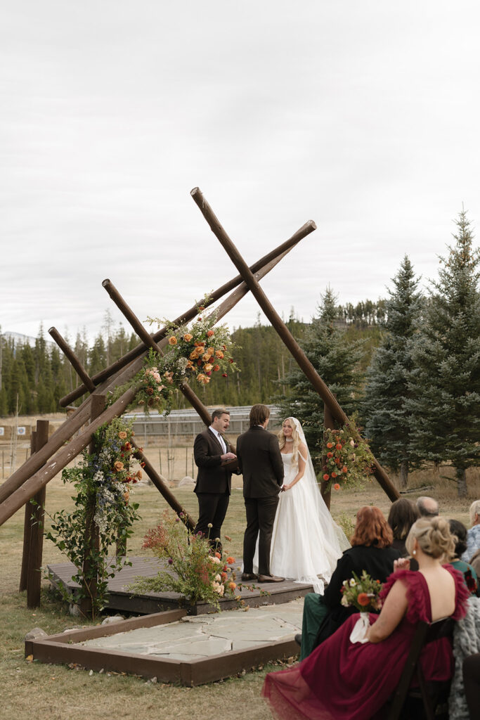Devil's Thumb Ranch wedding ceremony in the fall