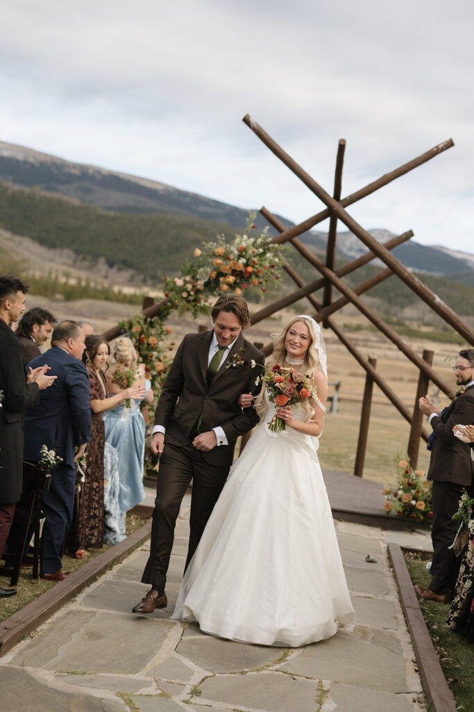 Devil's Thumb Ranch wedding ceremony in the fall