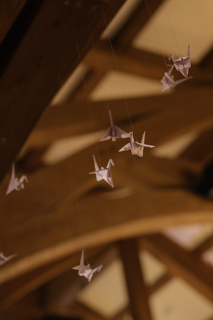 Hanging paper cranes in Donovan Pavilion