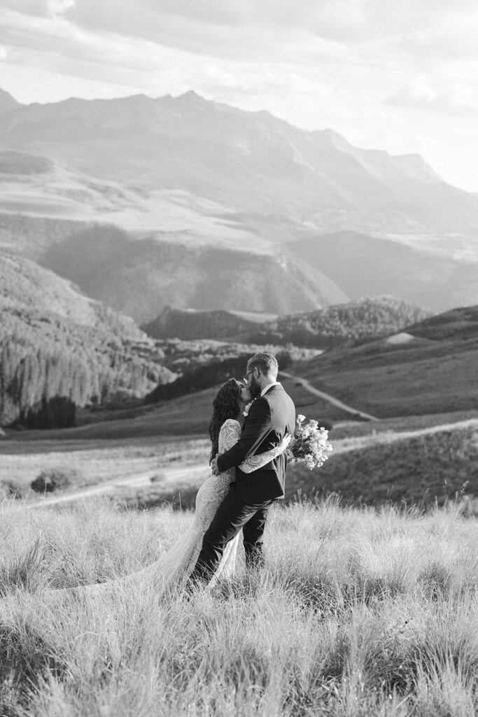 Telluride mountain wedding photos of bride and groom in the summer