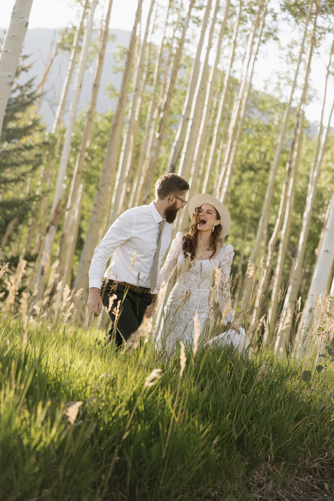 Summer wedding photos of bride and groom in Telluride, Colorado