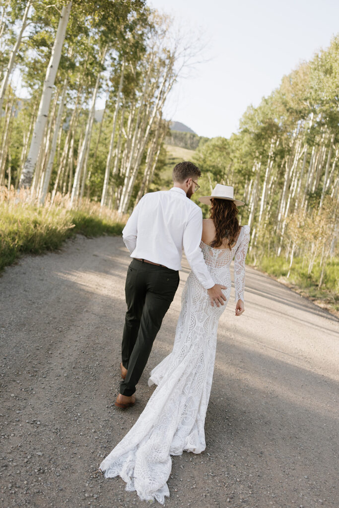 Summer wedding photos of bride and groom in Telluride, Colorado