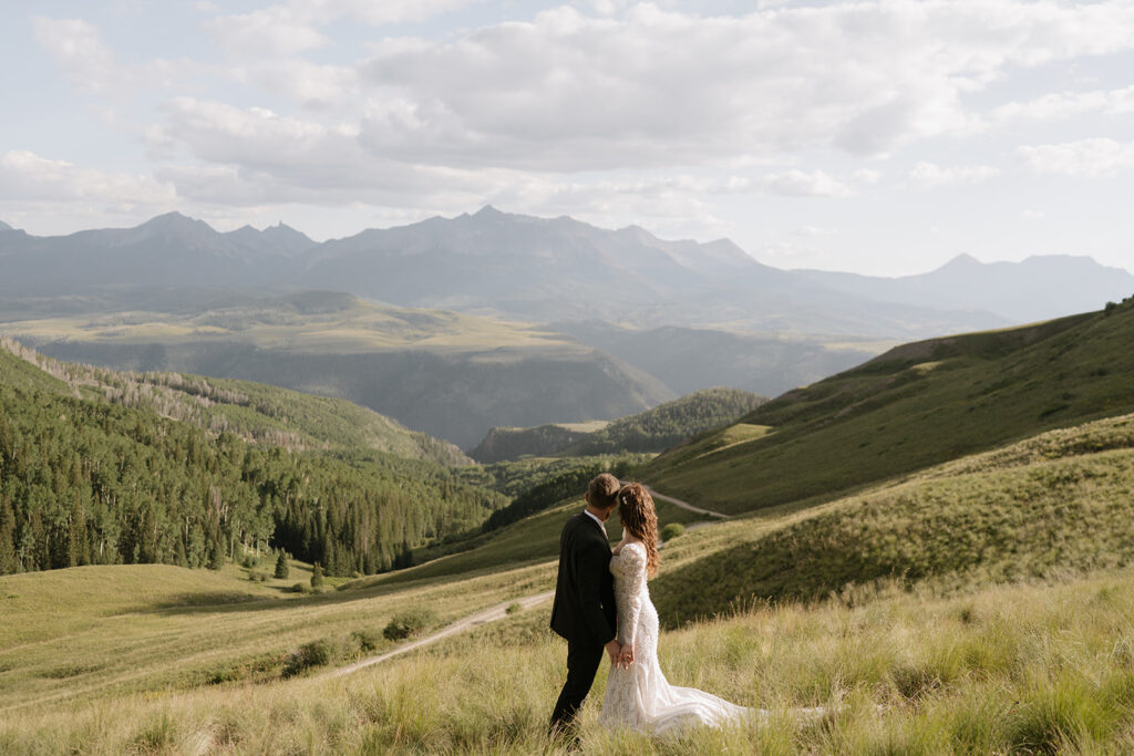 Telluride mountain wedding photos of bride and groom in the summer