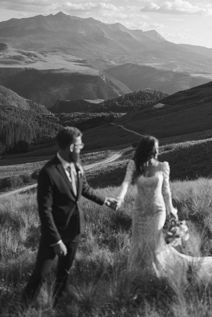 Telluride mountain wedding photos of bride and groom in the summer