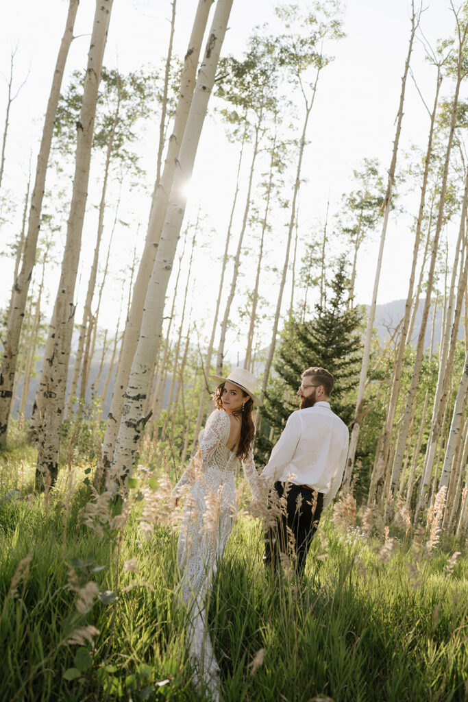 Summer wedding photos of bride and groom in Telluride, Colorado