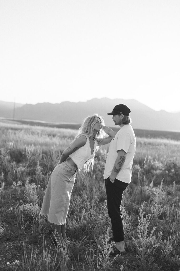 romantic mountain engagement photos Boulder Colorado sunset