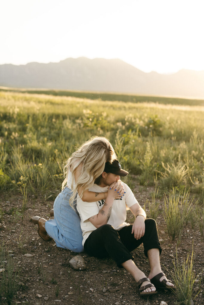 romantic mountain engagement photos Boulder Colorado sunset