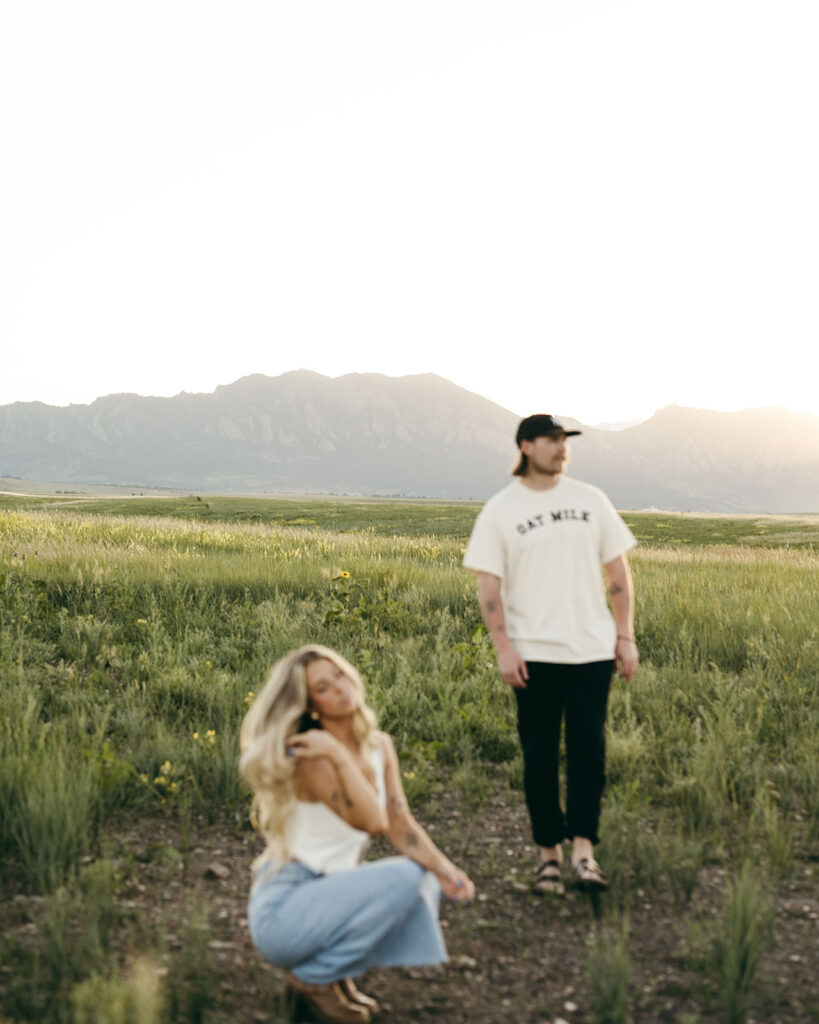 romantic mountain engagement photos Boulder Colorado sunset