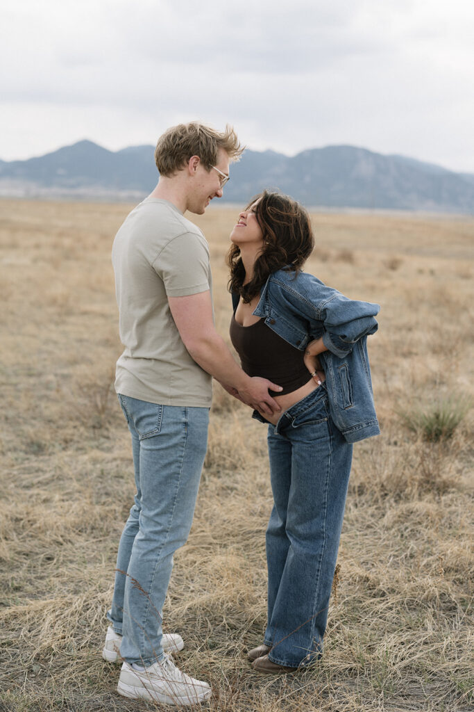 Couples pregnancy announcement photoshoot in Boulder, Colorado