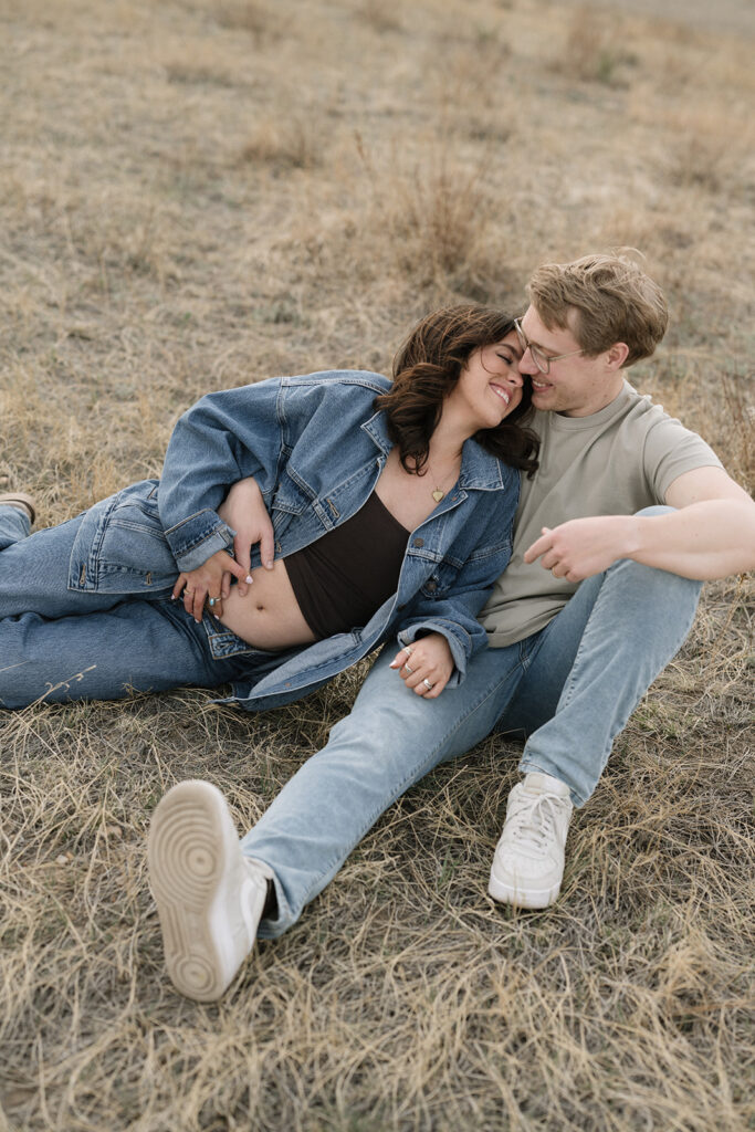 Couples pregnancy announcement photoshoot in Boulder, Colorado
