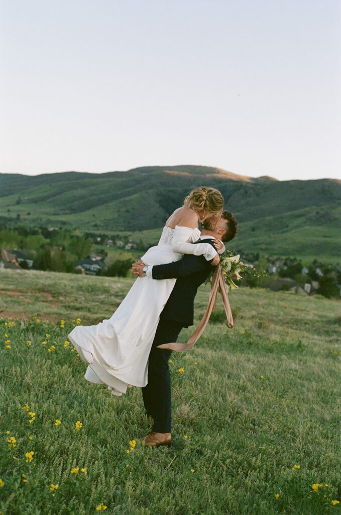 Colorado bride and groom portraits at sunset