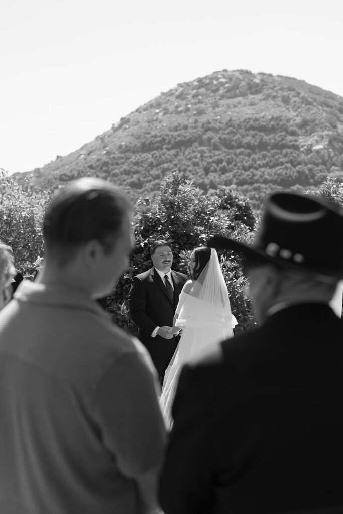 Sunny, summer Rancho Guejito wedding ceremony in San Diego