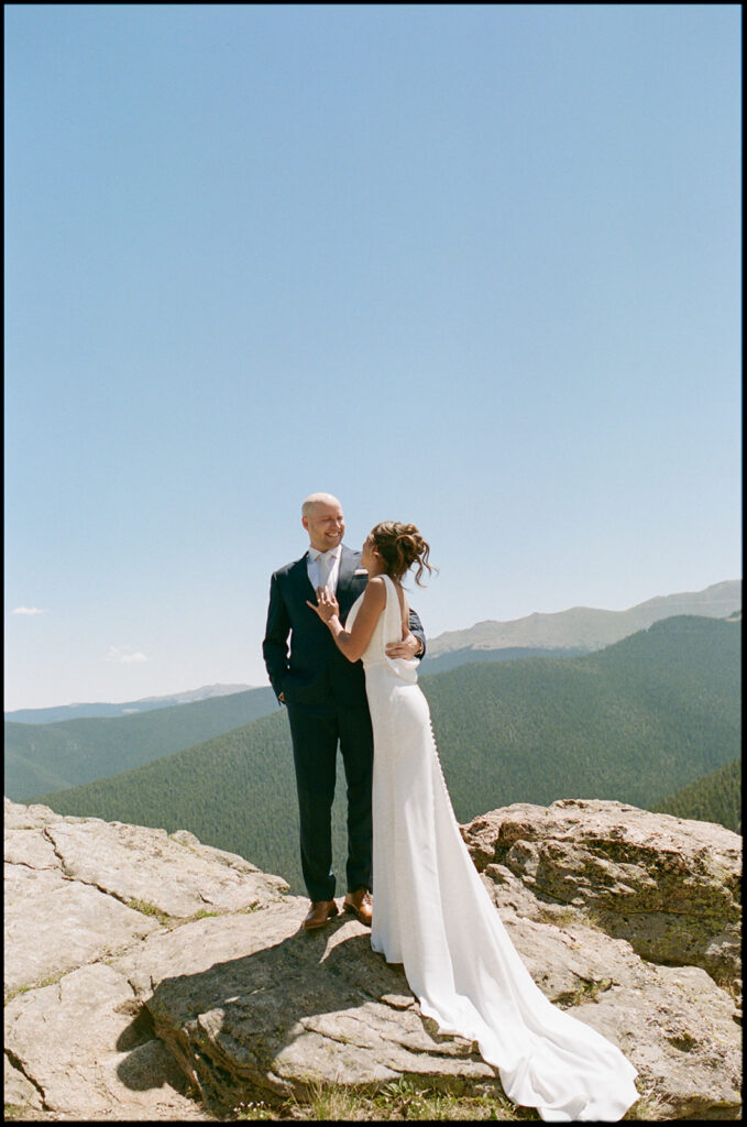 Idaho Springs bride and groom portraits on a mountain