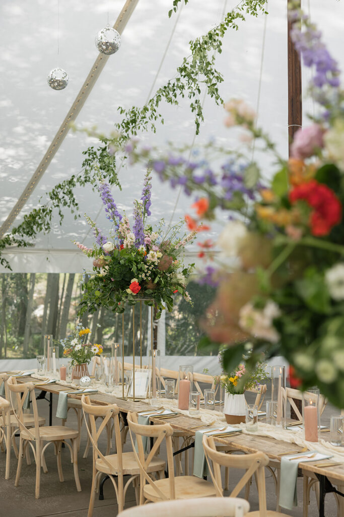 Whimsical wedding reception at an Idaho Springs wedding venue