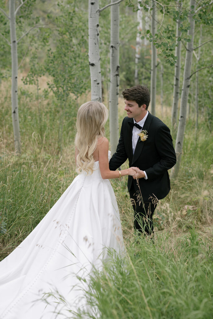Bride and groom portraits in the Aspens in Steamboat Springs