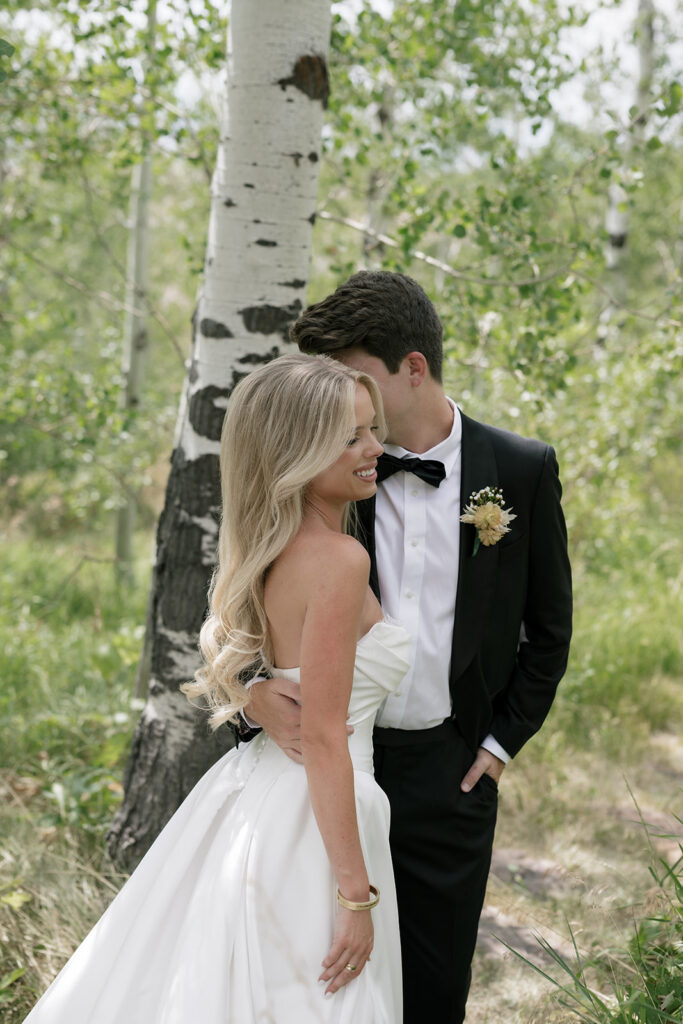 Bride and groom portraits in the Aspens in Steamboat Springs