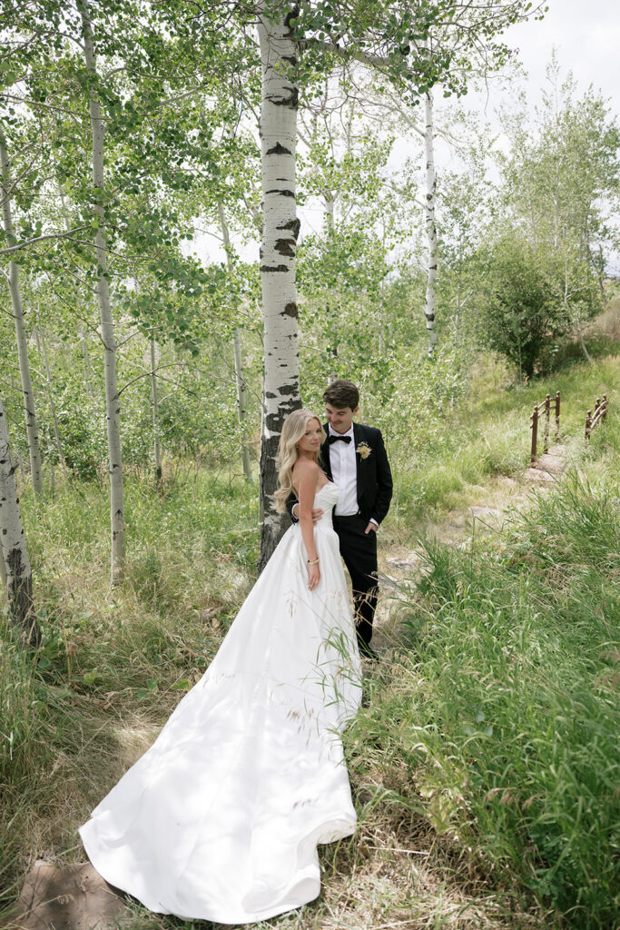 Bride and groom portraits in the Aspens in Steamboat Springs
