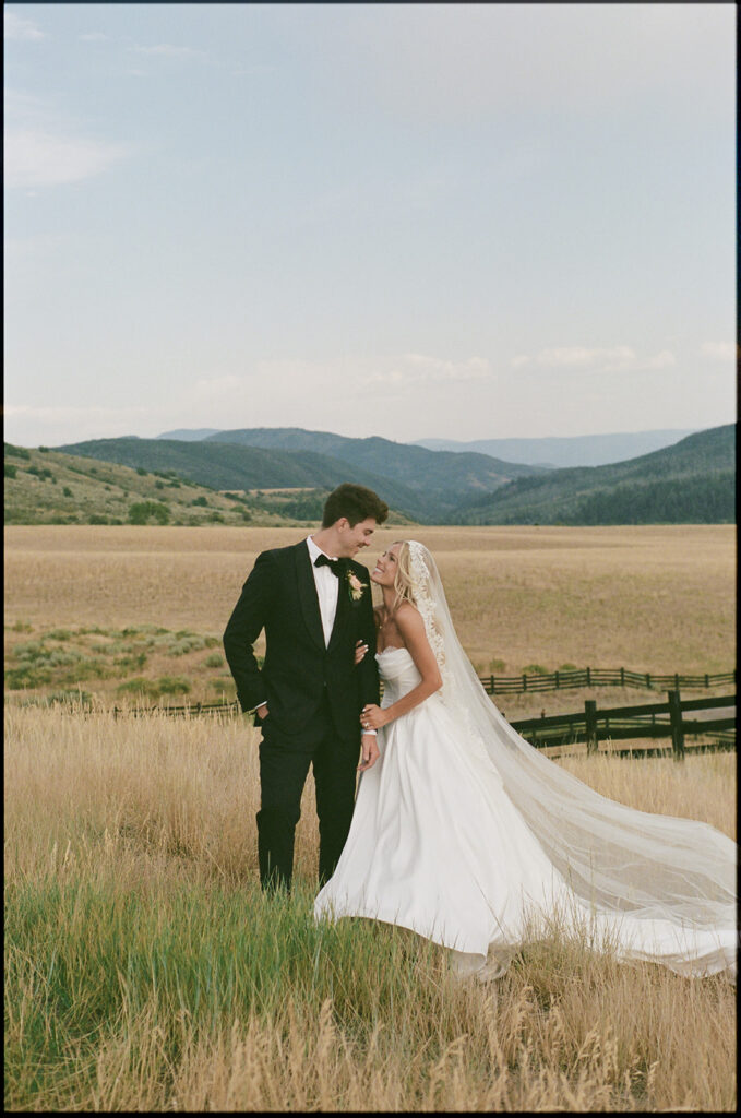 Bride and groom Colorado wedding photos captured on film