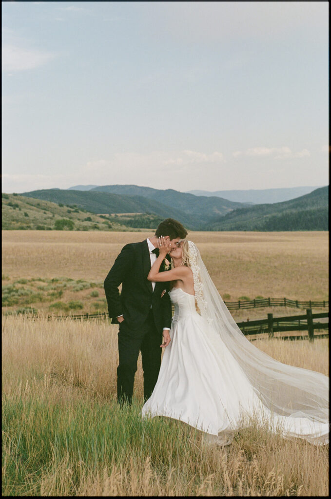 Bride and groom Colorado wedding photos captured on film